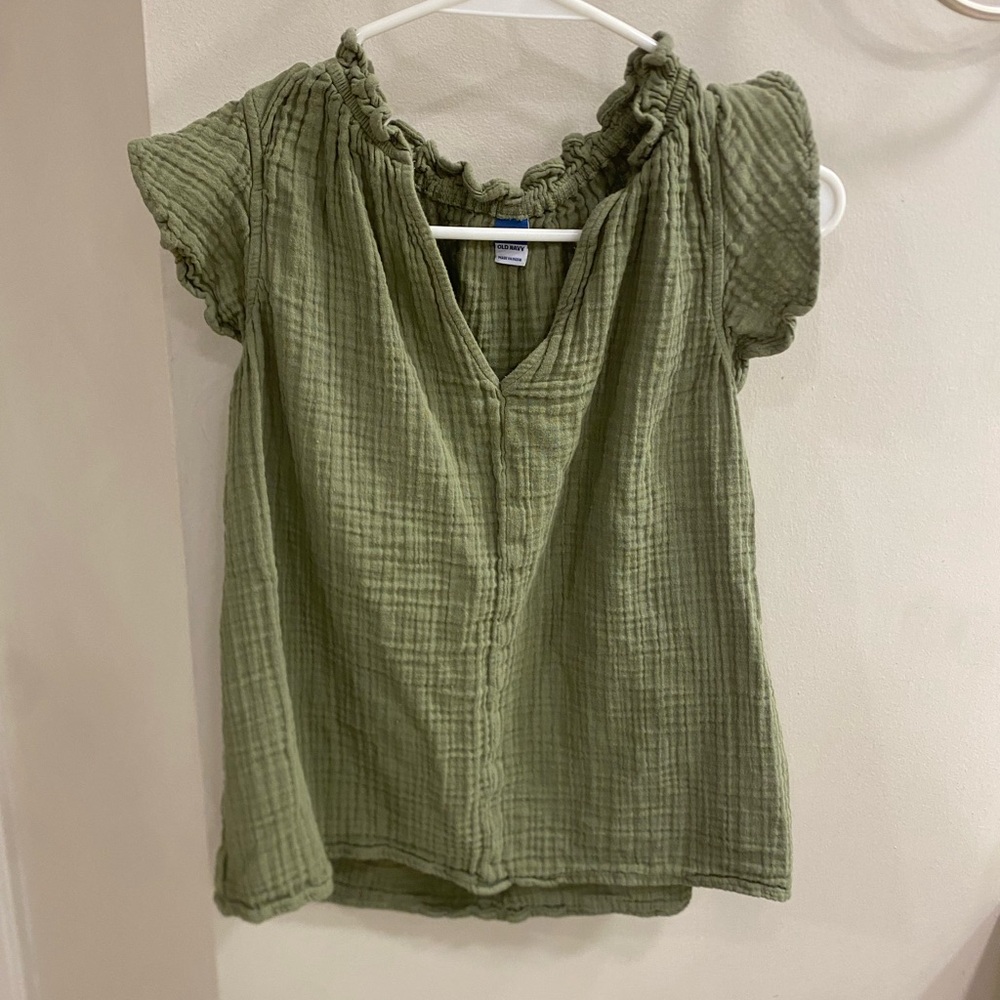 Old Navy Green Puff Sleeve Smocked Blouse